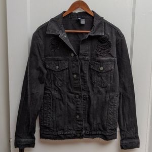 H&M Stonewash Distressed Jean Jacket Boyfriend / S